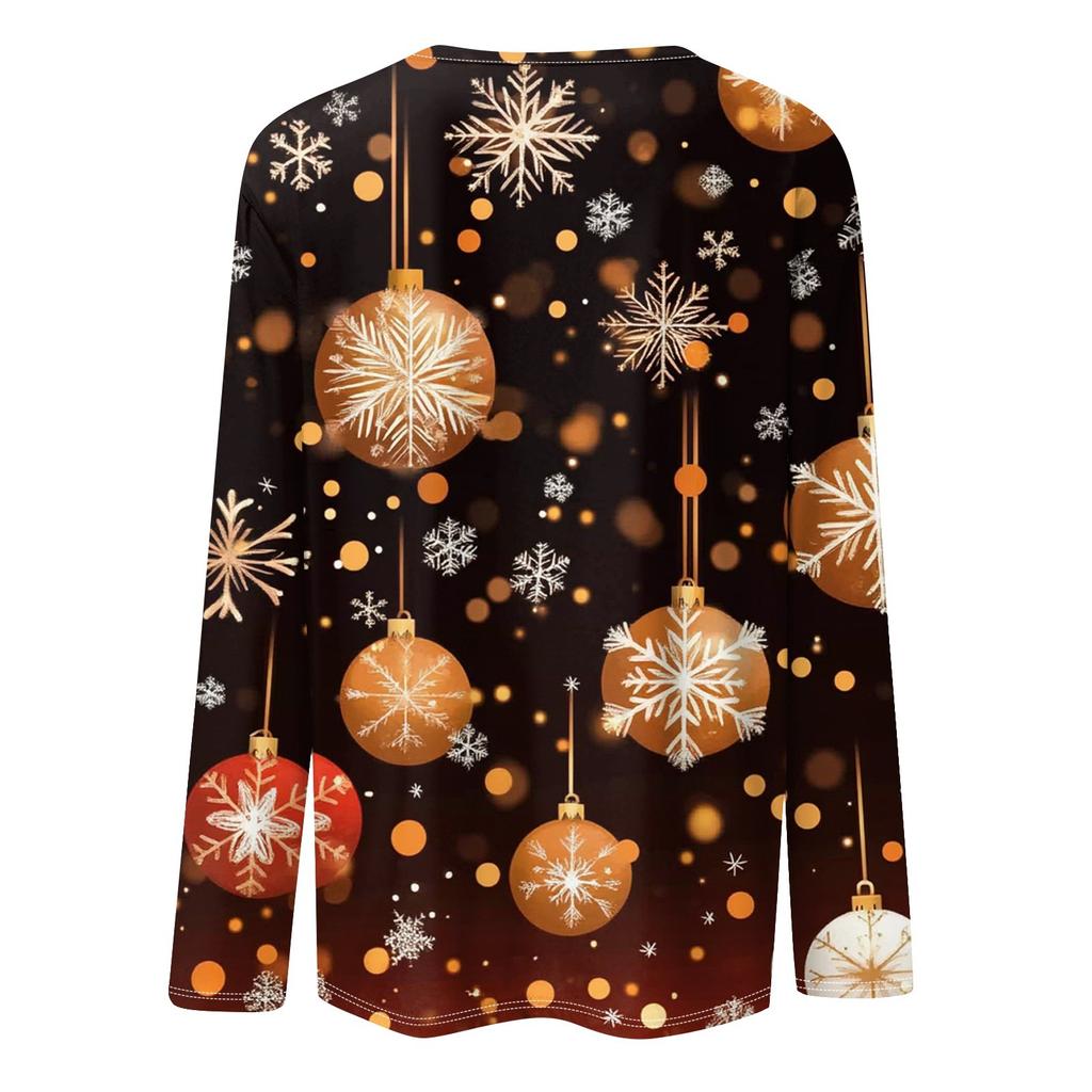 Женская модная повседневная рубашка с длинными рукавами и рождественским принтом с квадратным вырезом и длинными рукавами