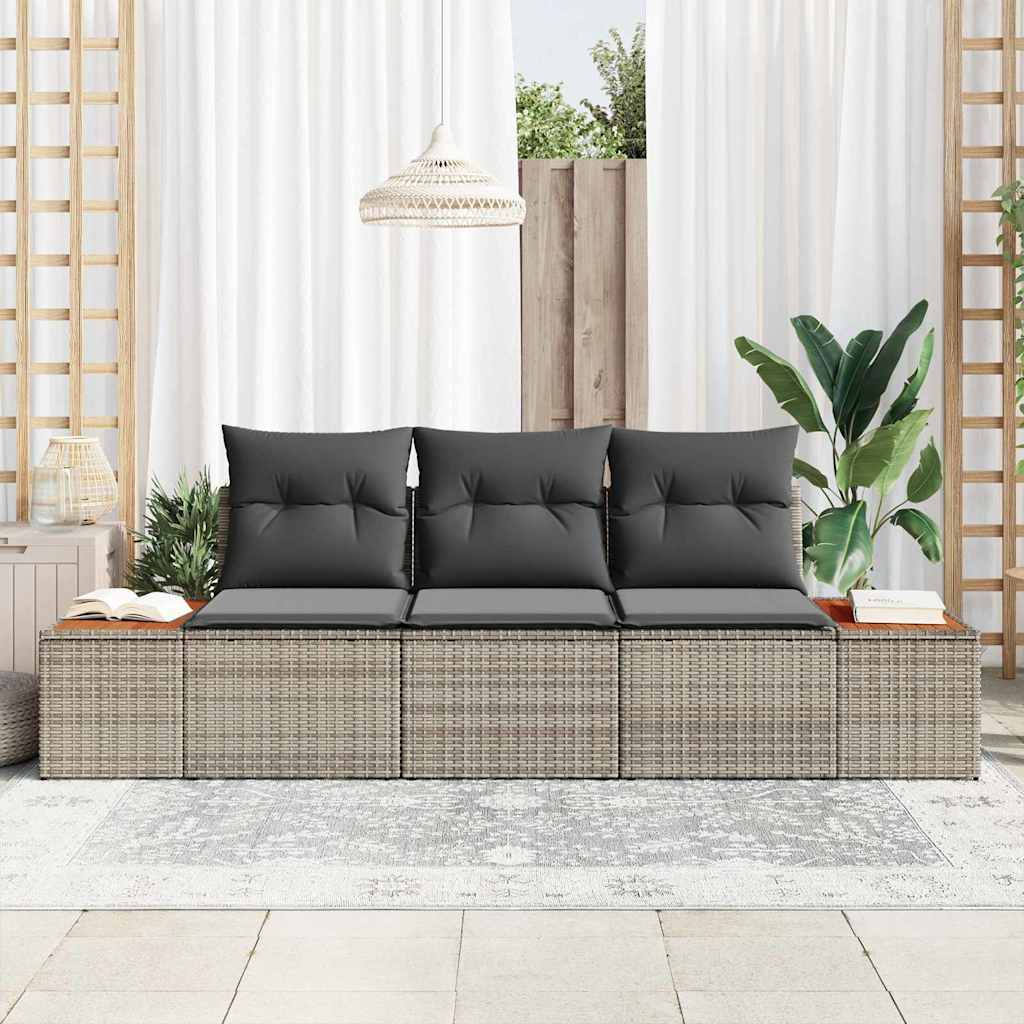 Garden Sofa Set with Cushions 3 pcs Grey Poly Rattan