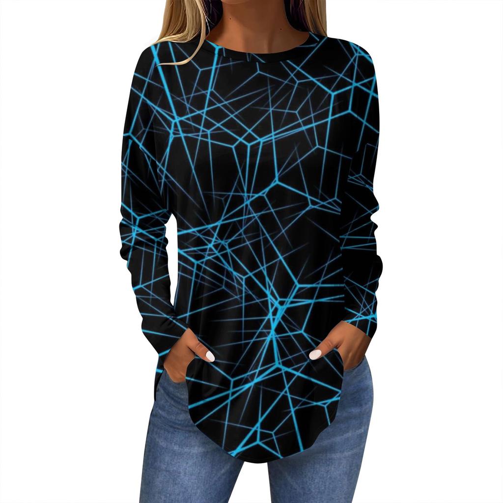 Модные женские повседневные топы с длинными рукавами и круглым вырезом с принтом