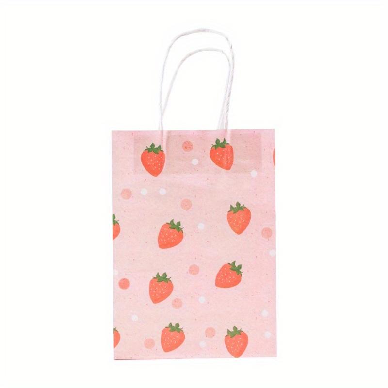 6 шт. Розовая сумка-тоут с клубничным узором, бумажный пакет для подарочной упаковки для вечеринки для девочек, принадлежности для детского дня рождения с клубникой, пакет для детских подарков