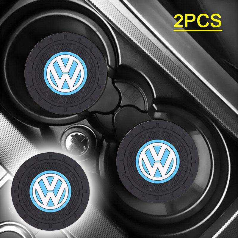 2PCS Non-slip Car Water Cup Rubber Mat for Volkswagen VW GOLF POLO PASSAT EE2 VCC Touran Jetta Arteon T-CROSS MK6 MK7 MK8 Tiguan Bora