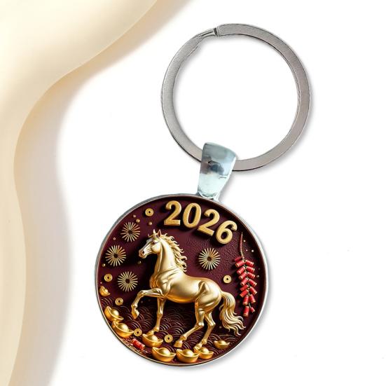 Брелок со стеклянной статуэткой лошади 2026 год год лошади талисман на удачу цельное кольцо для ключей ключи рюкзаки украшение для автомобиля