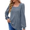 Fashion Autumn Winter Women's Rib Knit Square Neck T Shirt Casual Solid Long Sleeve Top