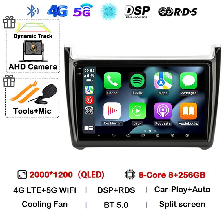 Android 14 Carplay Auto 2din Car Radio For Volkswagen VW Polo 2008-2020 Multimedia Video Player GPS Head Unit Stereo 360 Camera