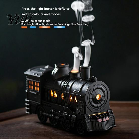 Retro Style Essential Oil Vaporizer Vintage Steam Train Aroma Diffuser, 300ml Ultrasonic Cool Mist Humidifier with Dual for Dry Air in Office