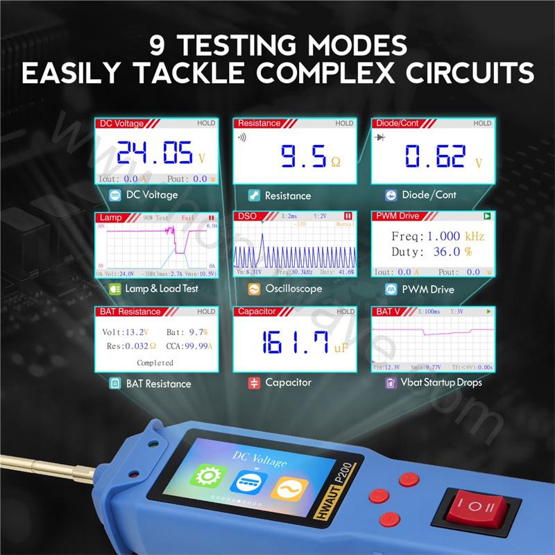 HWAUT P200 P100 Powerprobe Electrical System Diagnostic Tool Motorcycle Automotive Circuit Tester Power Circuit Probe Kit 12-24V