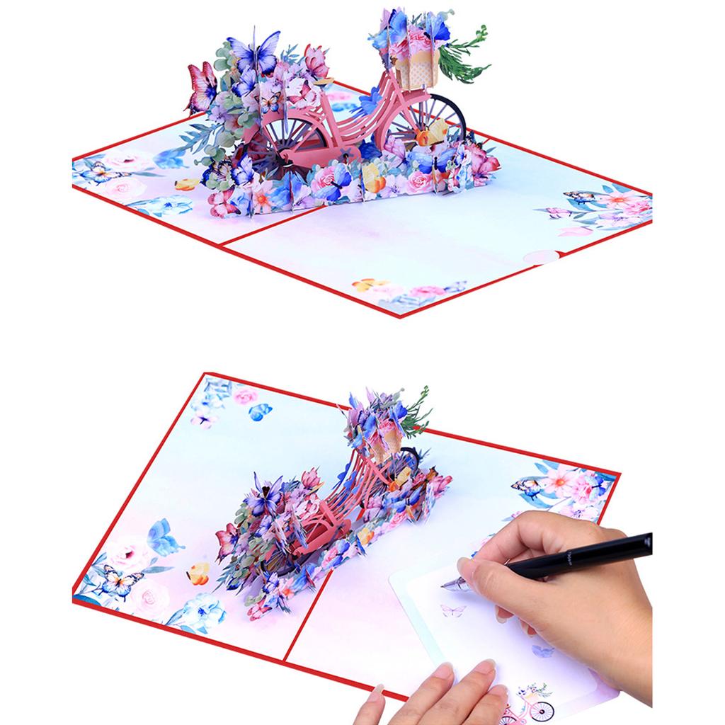 Creative Flower Butterfly Bicycle Pop Up Greeting Card 3D Handmade Paper Surprise Card for Birthdays and Weddings
