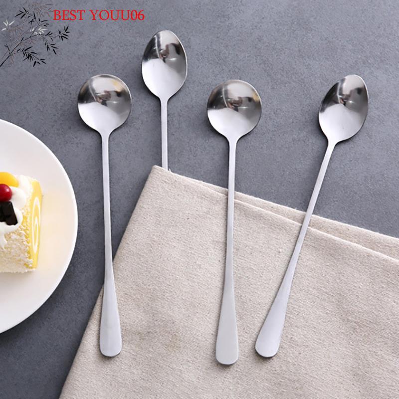 (YOUU06)Stainless Steel Spoon Long Handle Coffee Spoon Ice Cream Stirring Spoon Meal Tableware Spoon Household Dinner Fruit Fork