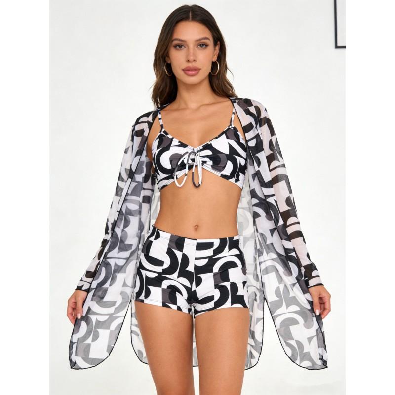 Floral Print High-Waisted Bikini Set Womens Sexy Swimwear With Padded Top Triangle Bottom
