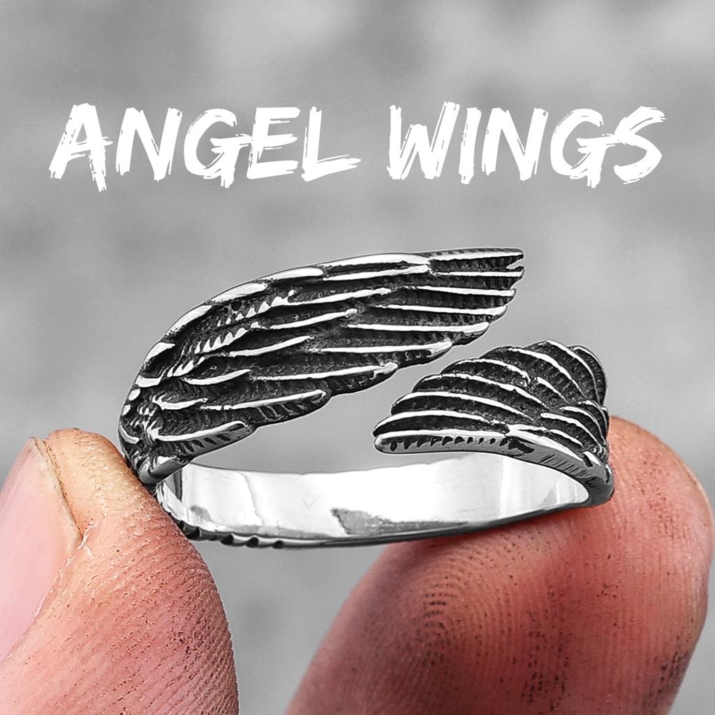Stainless Steel Men Rings Angel Wings Punk Simple Trendy for Women Biker Fashion Jewelry Halloween Creativity Gift
