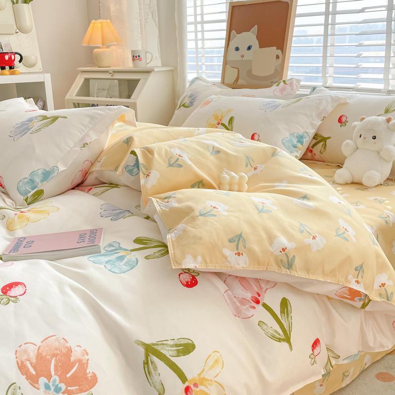 Комплект постельного белья из четырех предметов в пасторальном стиле с кашемировым принтом растений, свежий комплект из трех предметов для общежития
