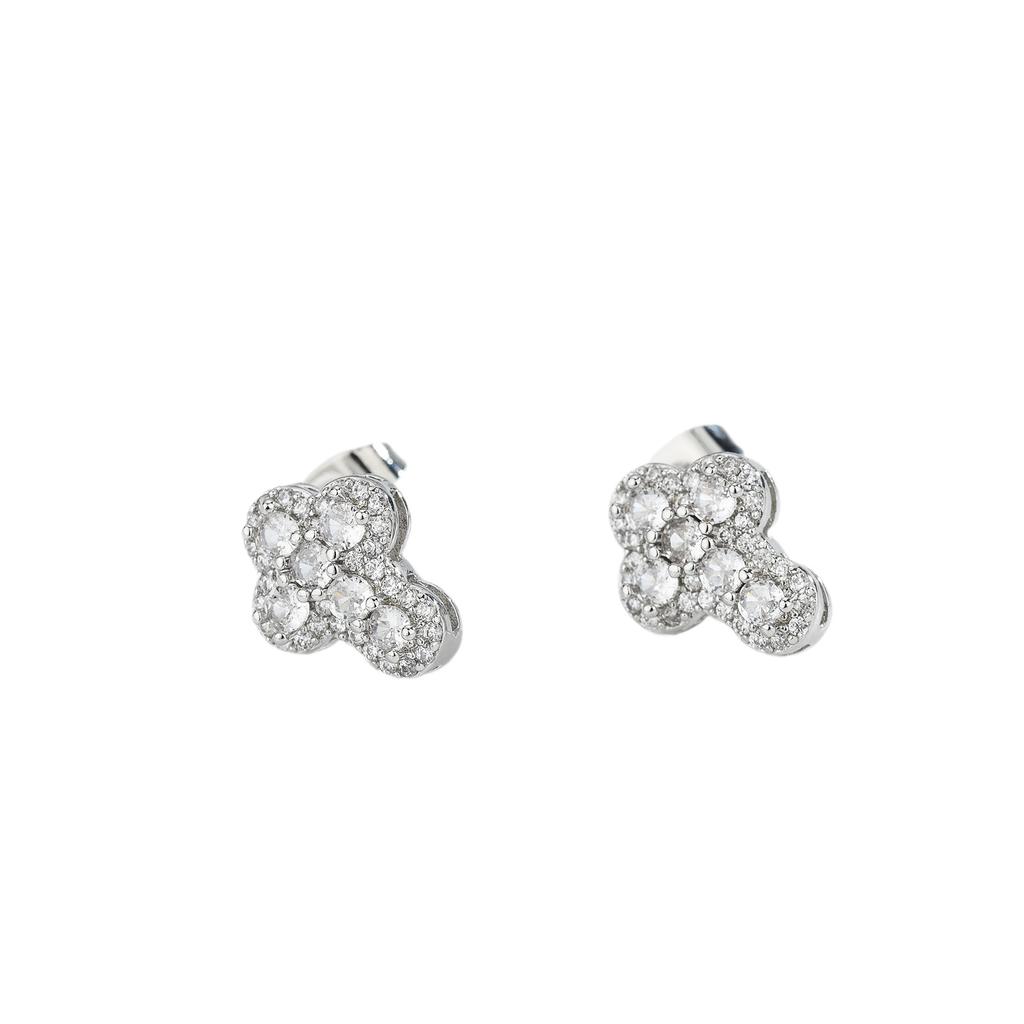Personality Street Zircon Six-diamond Cross Earrings Women's High-end Sense Light Luxury Trendy Men's Diamond-encrusted Ear Jewelry 2026