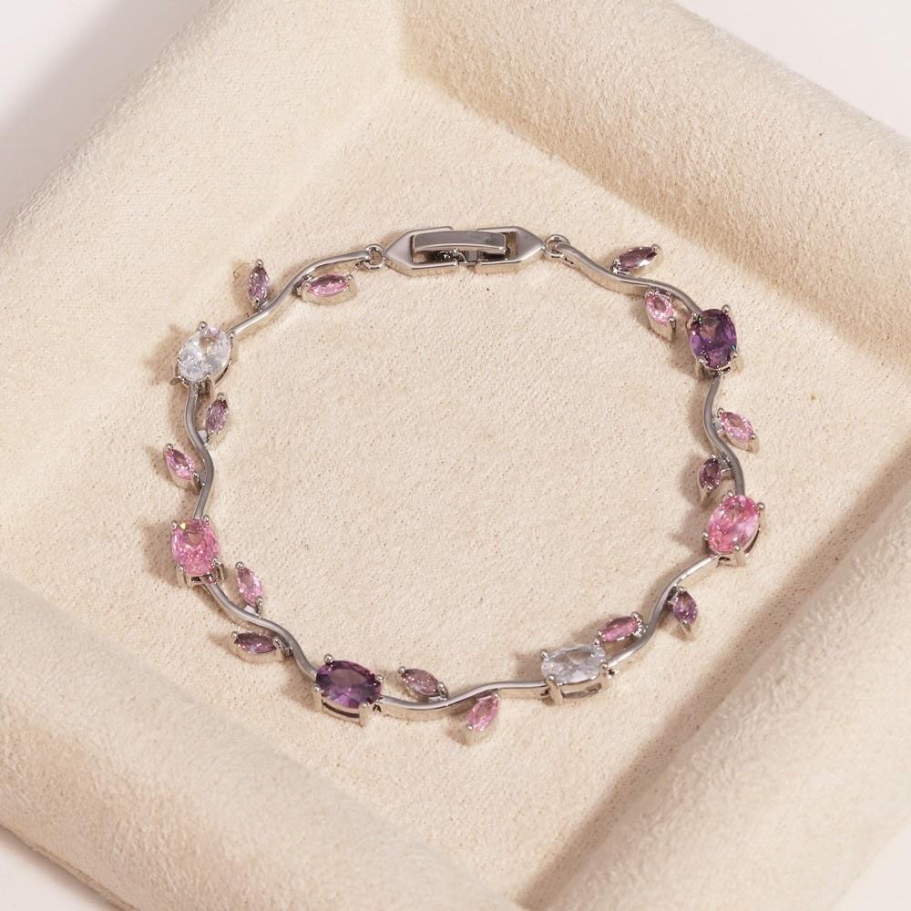Sparkling Stones Rhinestone Bracelet Colorful Crystal Leaf Vine Bracelet  Wedding Jewelry