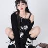 Y2k Черный женский свитер Аниме Открытые плечи Харадзюку Японская мода Вязаные пуловеры Готический Gyaru Свободный джемпер Осень