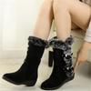 New Winter Women's Mid-calf Boots Fur Slip-On Round Toe Wedge Women's Shoes Casual Warm Snow Boots XL 42 Outdoor Zapatos Mujer