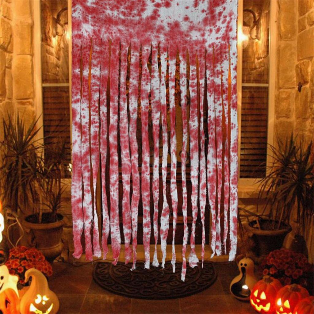 Halloween Decorative Door Curtain Blood Handprint Curtain Party Haunted House Door Pendant Horror Atmosphere Arrangement Bloodstained Cloth Strip Prop