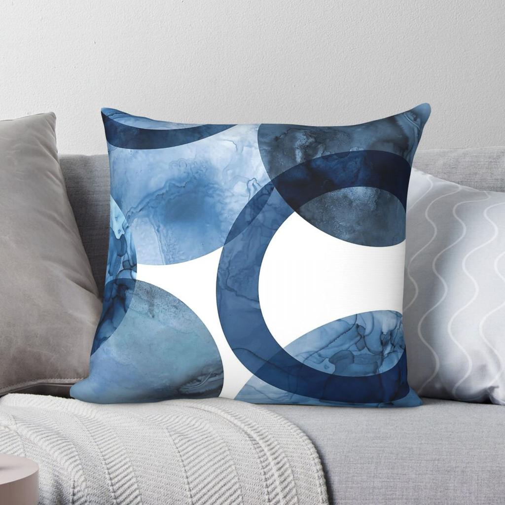 Abstract Shapes Navy Blue Square Pillowcase Polyester Linen Velvet Pattern Zip Decor Pillow Case Home Cushion Case x