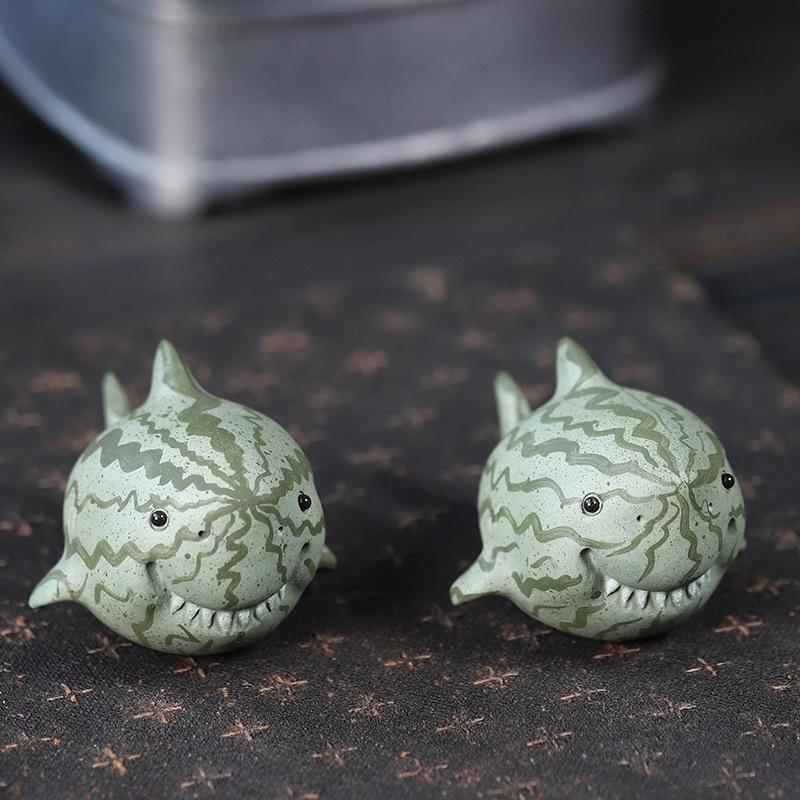 Purple Sand Shark Pet Handmade Tea Play Figurine Toys Watermelon Tea Figurine Tea Statue Ceremony Set Decoration