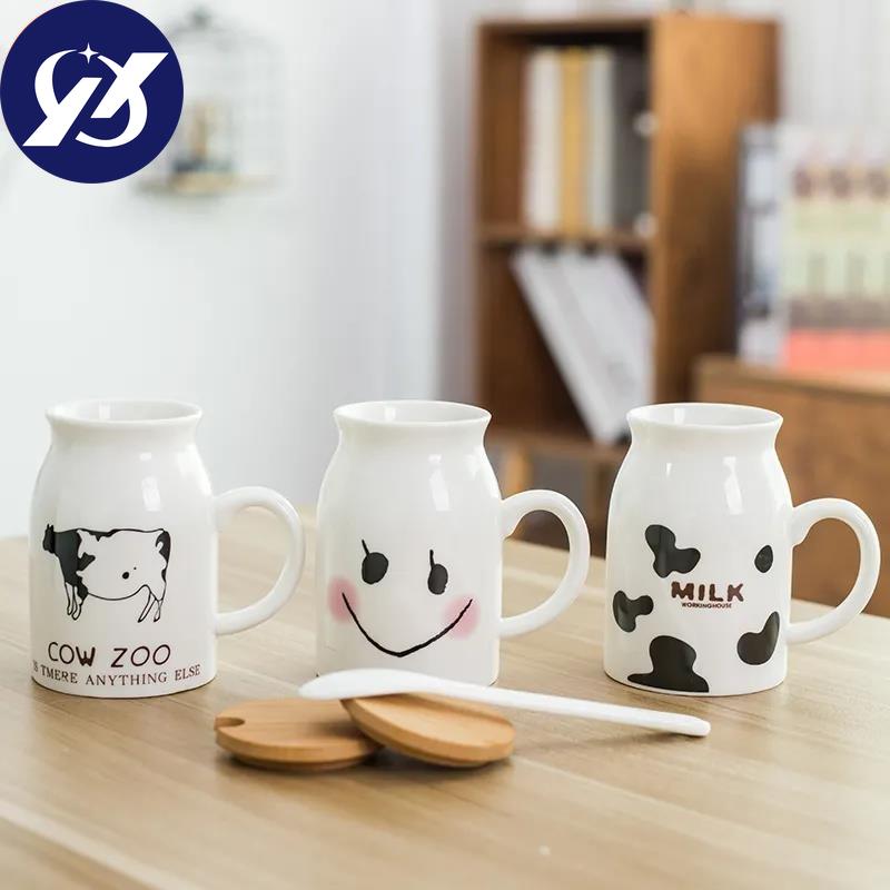 Ceramic Cldren's Cup Breakfast Milk Tea Cup Female Student Drinking Water Home Mug with Spoon with Lid