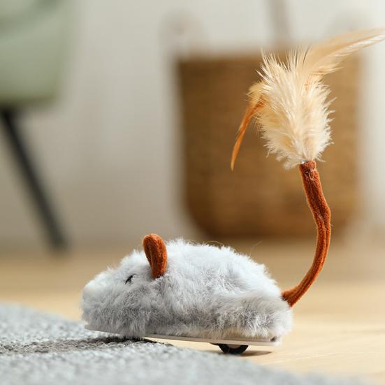 Электрическая мышь, игрушка для кошек, USB-перезаряжаемая интерактивная игрушка для котят с перьевым хвостом, автоматическая движущаяся плюшевая игрушка