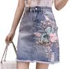 Летняя женская джинсовая юбка с высокой талией и цветочным узором из бисера и вышивкой, узкие джинсовые юбки