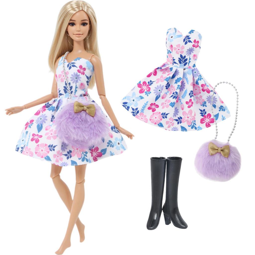 3 шт./компл. Модная одежда для куклы 30 см 11,5'' Платье для куклы-девочки с сумкой из мягкого меха, Туфли на высоком каблуке, Ботинки, Детская игрушка для игры, Подарок