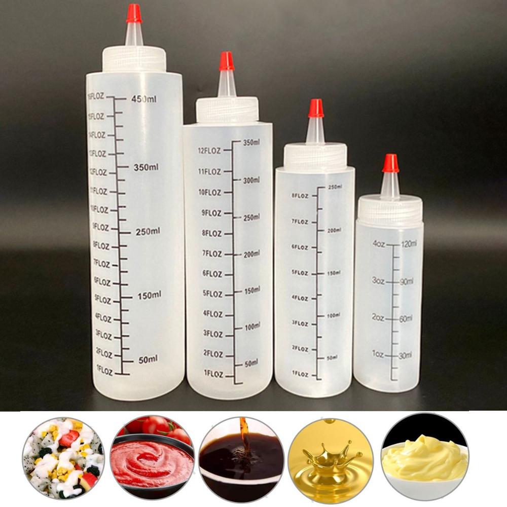 4Pcs Scale Juice Liquid Squeeze Dispensing Bottles Capacity Top Cap Plastic Squeeze Squirt Bottle
