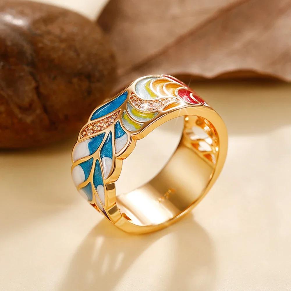 New Newly Designed Colored Enamel Women Rings for Party Aesthetic Pattern Luxury Gold Color Fancy Gift Fashion Jewelry