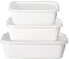 Nodahoro Enamel Storage Containers, Heat-Resistant, Square, Rectangular, and Deep, S, M, and L Sizes, Set of 3, with Seal Lids for See-Through, White
