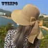 Foldable Beach Hat Summer Women Straw Hats Sun Hat Sunshade Panama Cap with Big Bow Beach Hat Outdoors Travel Caps