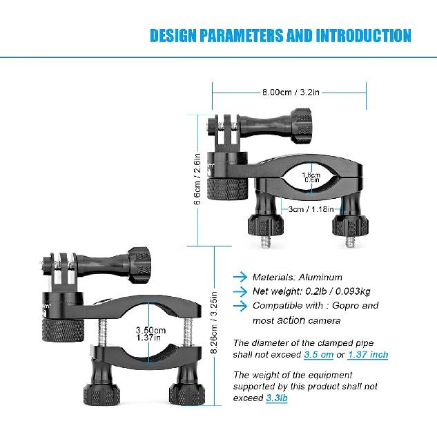 360 Degrees Rotary Aluminum Bike Bicycle Handlebar Mount for Gopro Hero 13 12 11 10 9 4Session 1/4 Screw Action Camera Mounting