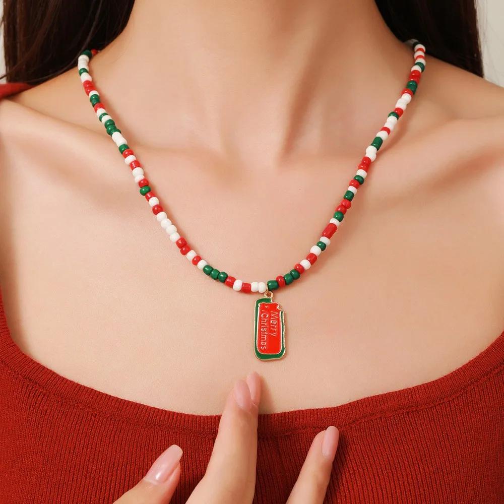 Снежинка Рождественская елка Санта Клаус Подвеска Чокеры Женское Рождество Красочные бусины Ожерелье Цепочка для ключицы Рождественские подарки