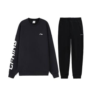 Li Ning Letter Logo Printed флисовый теплый свободный свитер с круглым вырезом свитшот флисовые спортивные штаны с манжетами повседневный спортивный костюм AWDRF44-2+AKLSC99-1