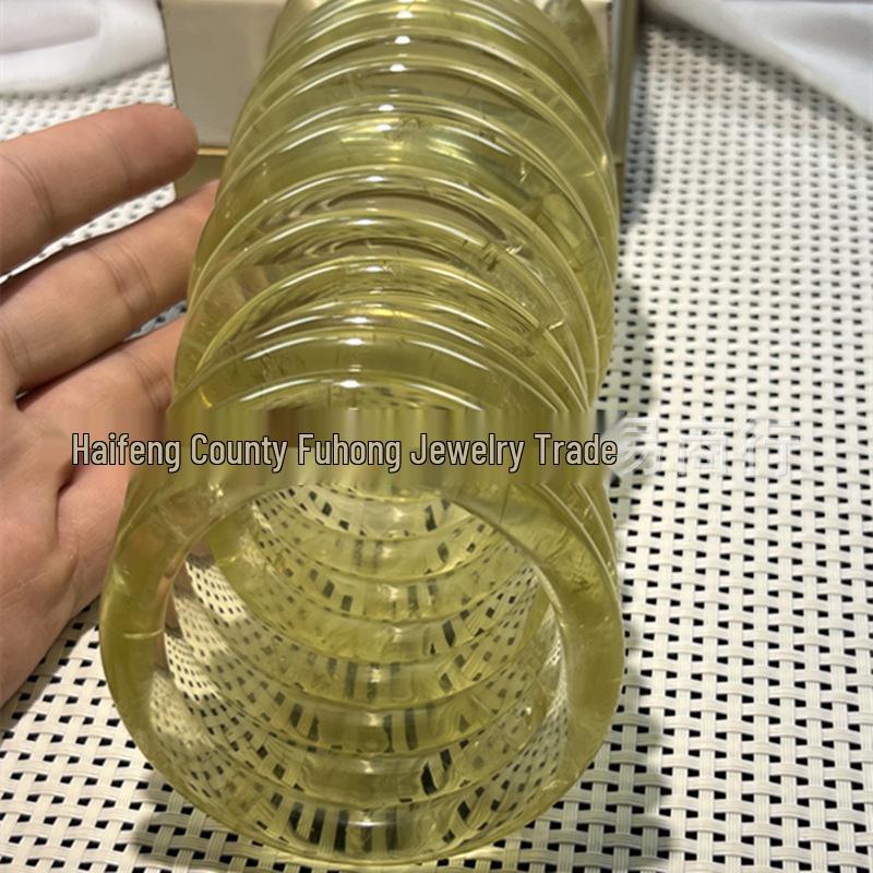 Women's Fashion Natural Citrine Bracelet - Wide Lemon Color, Transparent with Rainbow Effect.