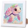 Turtle Diamond Painting Wooden Frame, 5D Diamond Painting for Children and Girls, DIY Craftsmanship Home 18x18cm