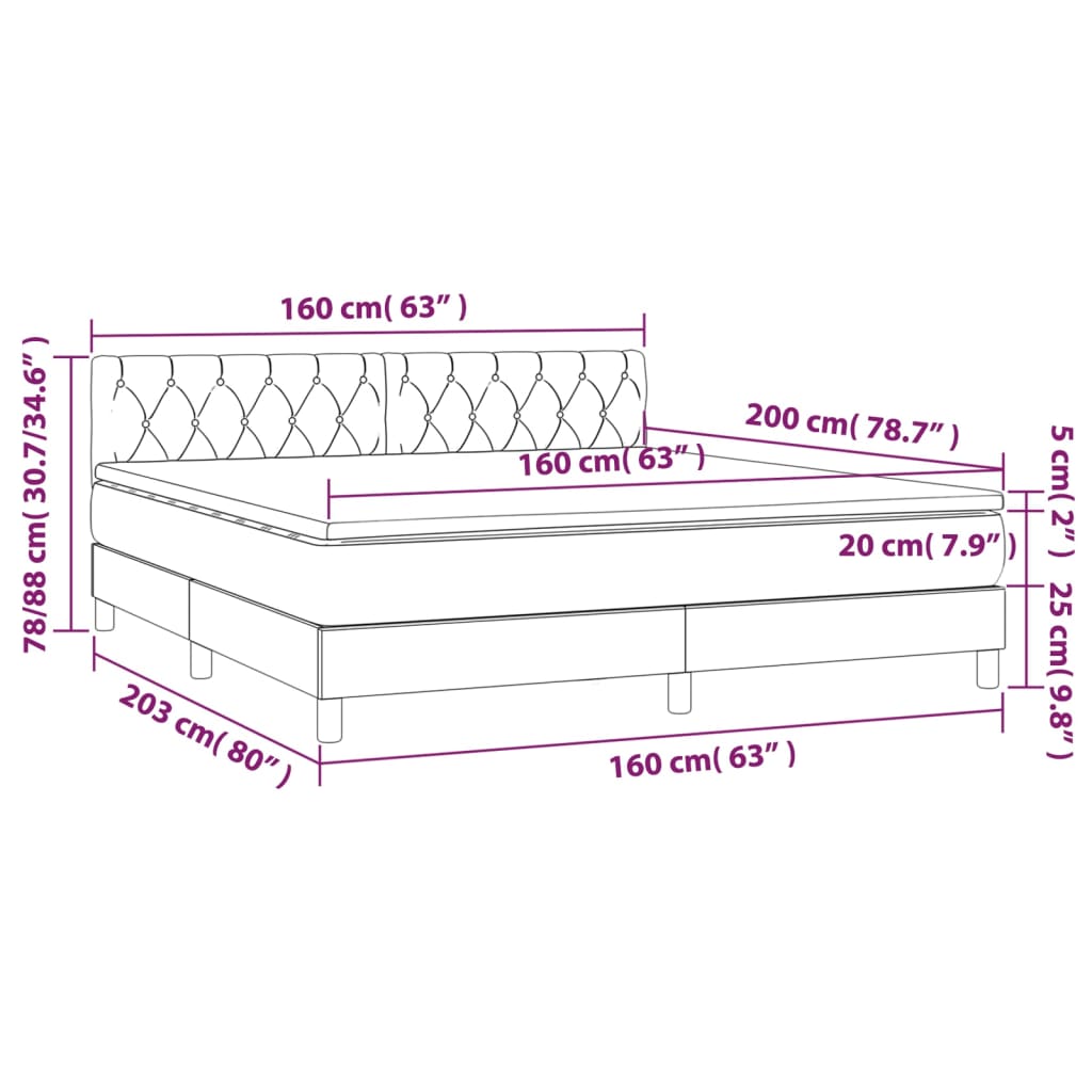 Vidaxl Континентальная кровать с матрасом, темно-серая ткань 160x200 см