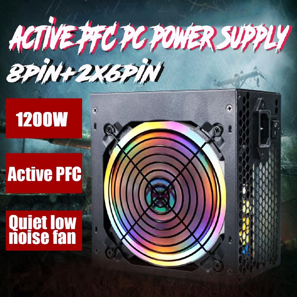 Блок питания 1200 Вт Active PFC 12 В ATX 8PIN + 2x6PIN SATA Блок питания для ПК с вентилятором шумоподавления для настольного компьютера