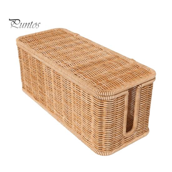 Коробка для укладки кабелей из ротанга, плетеная вручную корзина для органайзера шнуров с 2 слотами, скрытая коробка для шнуров питания большой емкости