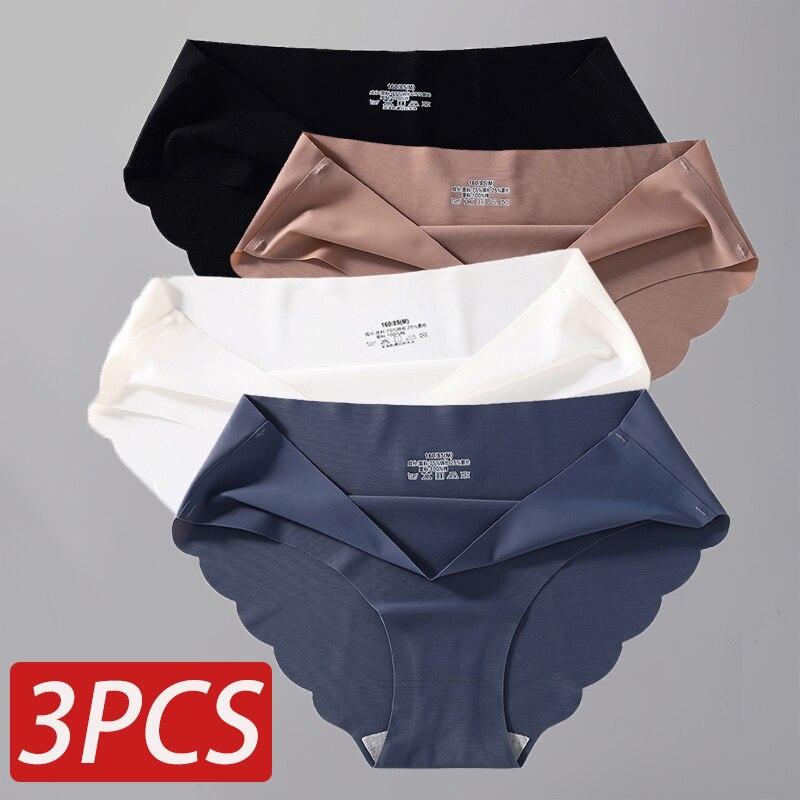 3PCS/Set Seamless Silk Women's Panties Briefs Women Underwear Female Underpants Comfortable Silk Panty Sexy Woman Lingerie M-XL