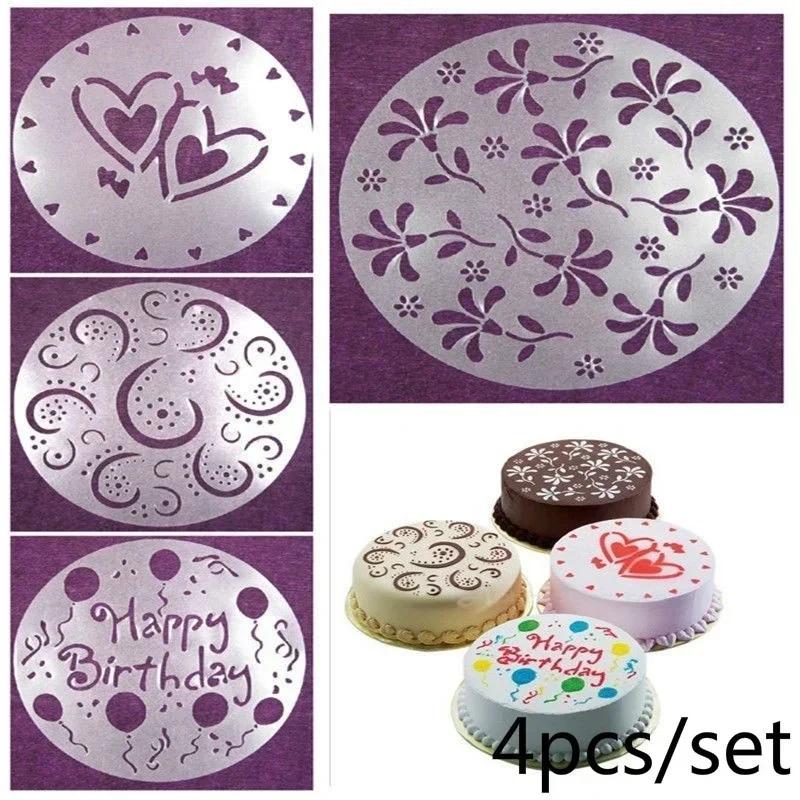 Kitchen Making Baking Supplies Creative DIY 4 Styles High Quality Flower Heart Spray Stencils Birthday Cake Mold Decorating