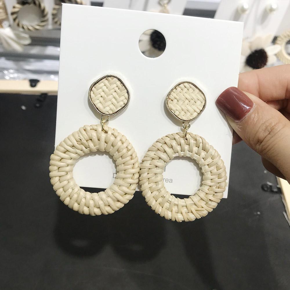 Серьги-подвески из соломы с геометрическим узором из ротанга и бриллиантами для женщин