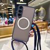 Жесткий магнитный чехол с ремешком через плечо для Samsung Galaxy S24 S23 S22 Ultra S21 S20 FE Note 20 10 A13 A33 A53 A14 A34 A54 A52 A51, матовый чехол Magsafe