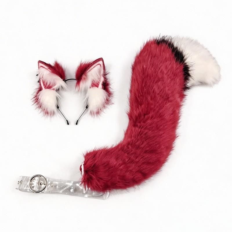 Y2K Anime Wolf Ear Headband Tail Set Cosplay Costume Party Animal Roleplay Plush Accessory