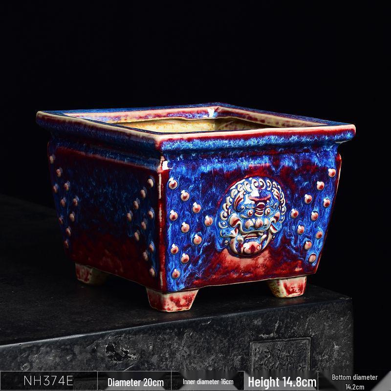 Керамический квадратный цветочный горшок для бонсай - Большой высокий угол, креативный китайский стиль для зеленых растений и орхидей