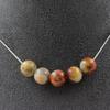 Stones and Minerals. Necklace 5 Beads Crazy Lace Agate 8 Mm Stainless Steel Chain.