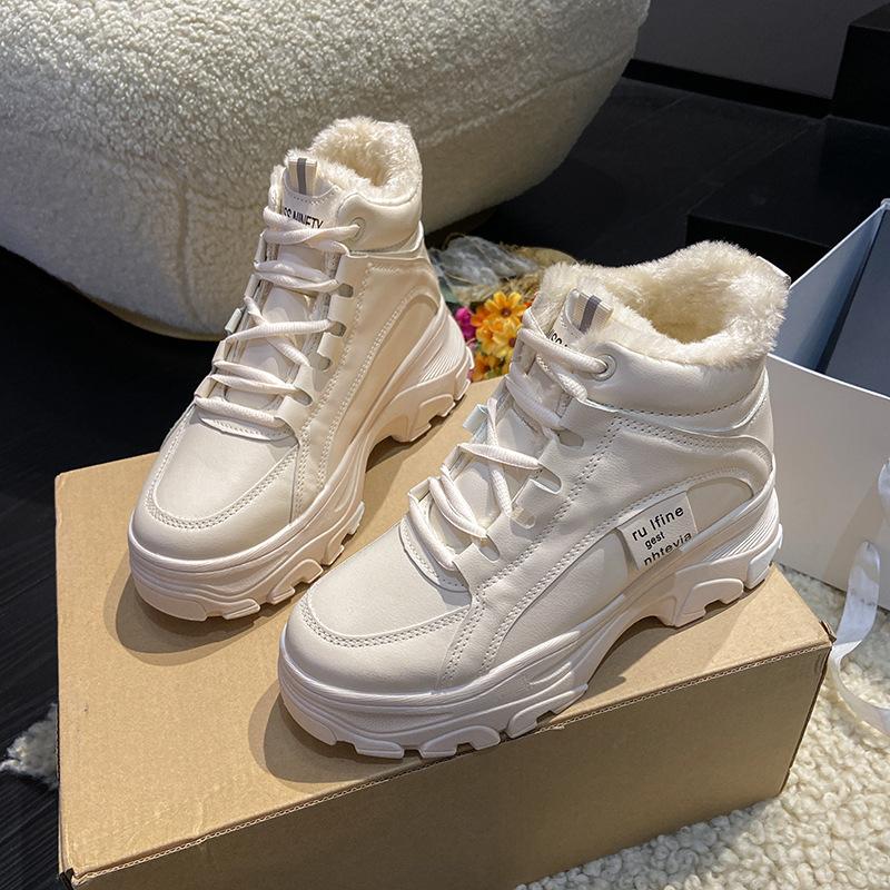 Женские зимние утепленные спортивные ботинки с высоким голенищем, утолщенные, теплые, с толстой подошвой, большие размеры, зимняя обувь