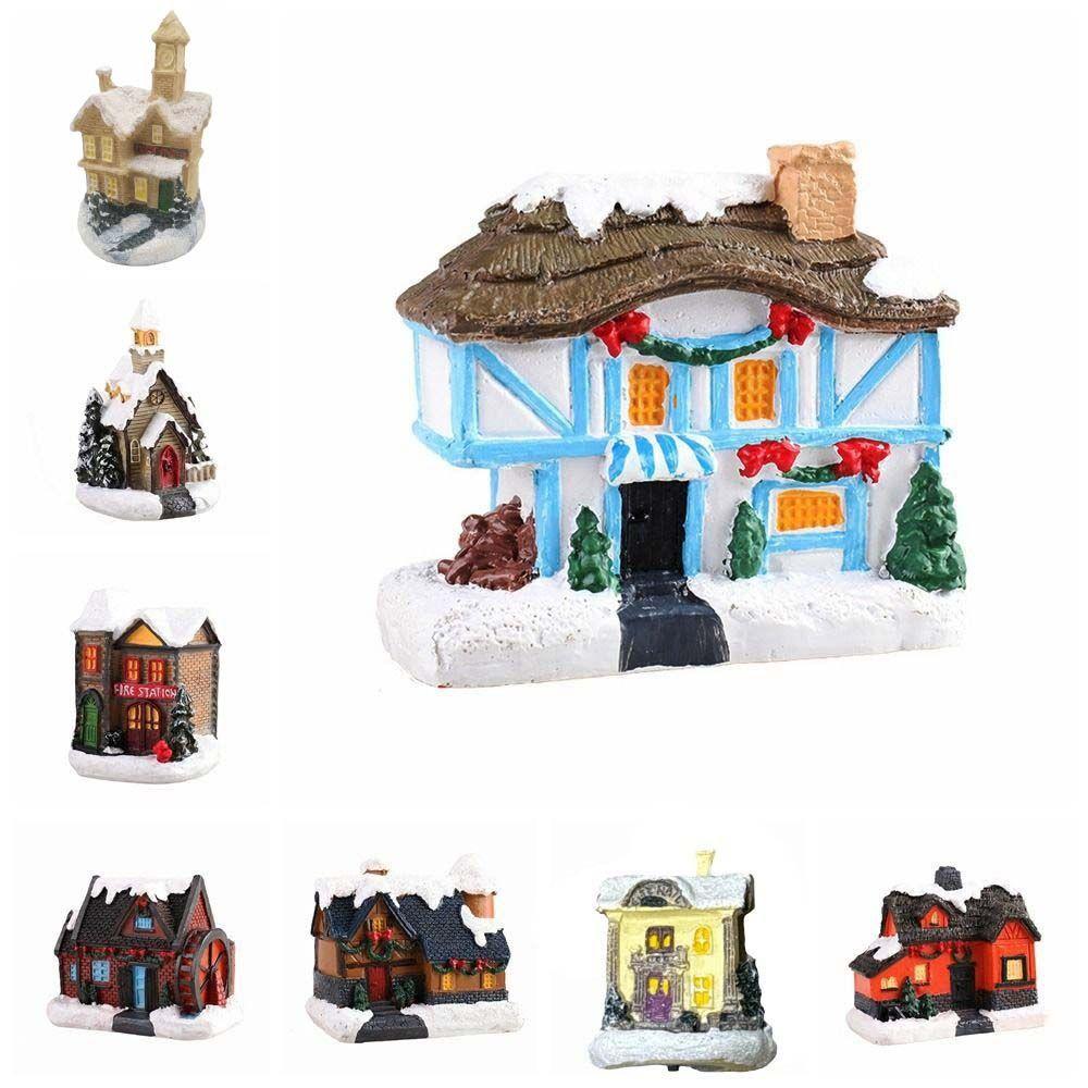 Cute LED Light Snow House Resin House Ornament Funny Christmas Glowing Small House Home Xmas Decor