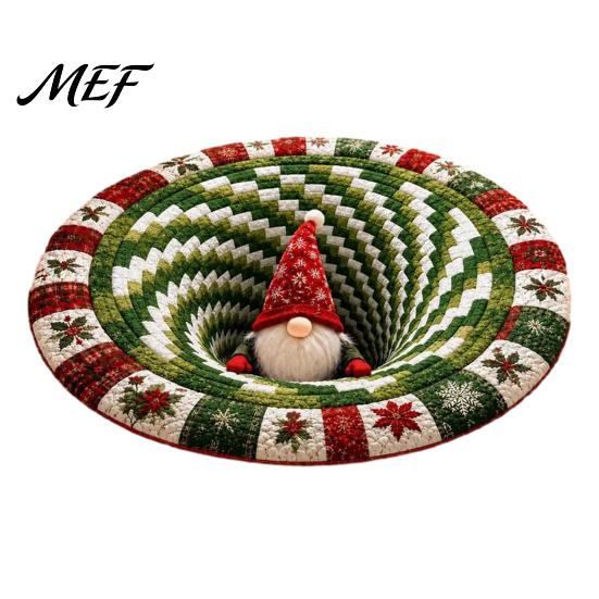 3D Effect Holiday Carpet Christmas Rug, Illusion Area Round Decorative Party Home Decor Floor Mat, Festive for Indoor Living Room Decoration