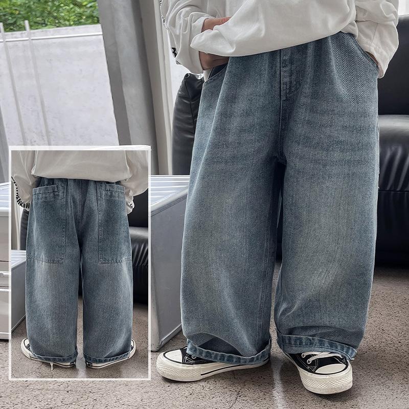 Autumn Kids Pants Fashion Solid Color Children's Straight Jeans Boys Loose Casual Denim Trousers