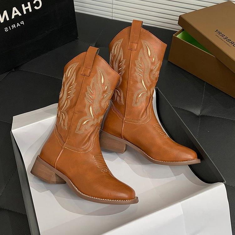 Ботинки Martin ковбойские рыцарские сапоги летние He Sui вестерн юбка новая тот же стиль с вышивкой универсальная мода повседневная